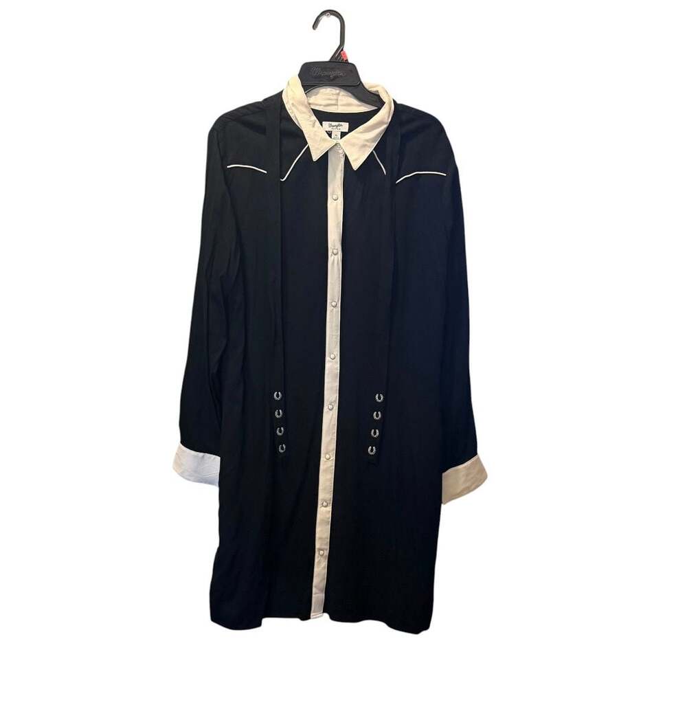 Wrangler Retro Women's Snap Front Neck Tie Mini Dress - Black